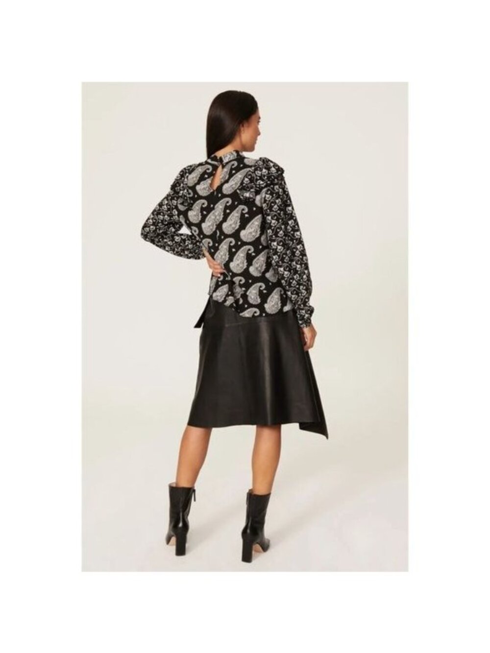 Ted Baker Tiasey Paisley Ruffle Blouse Top 0 Black High Neck Waterfall Frill - Picture 2 of 13